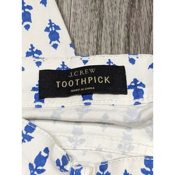 J. Crew Womens Size 25 Ankle Toothpick Skinny Blue White Geometric Denim Jeans - Picture 4 of 11